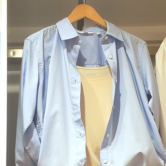 Uniqlo Light Blue Oversized Collared Button Up Long Sleeve Shirt Womens Small - Picture 1 of 8